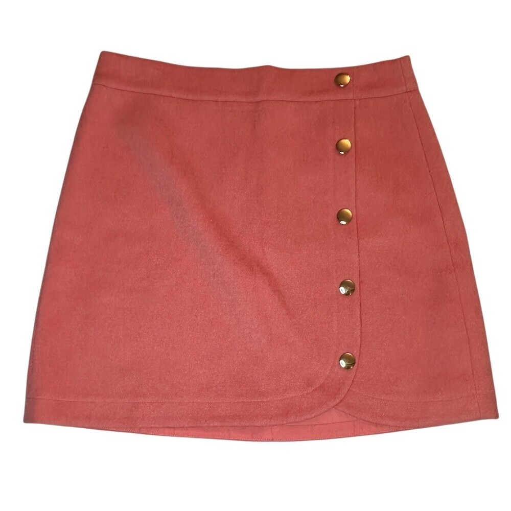 LOFT Skirt Womens Size 8 Coral Pink A-Line Mini Gold Button Lined